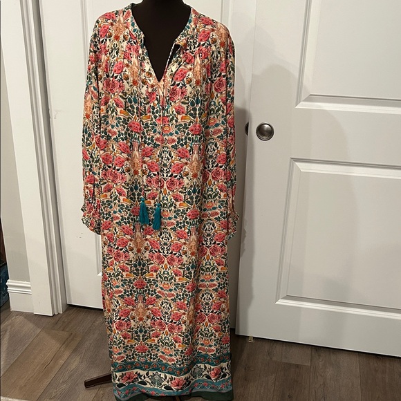 Natural Life Women’s Dara Midi Multicolor Floral Boho Tassels Dress SizeXL - Picture 2 of 11